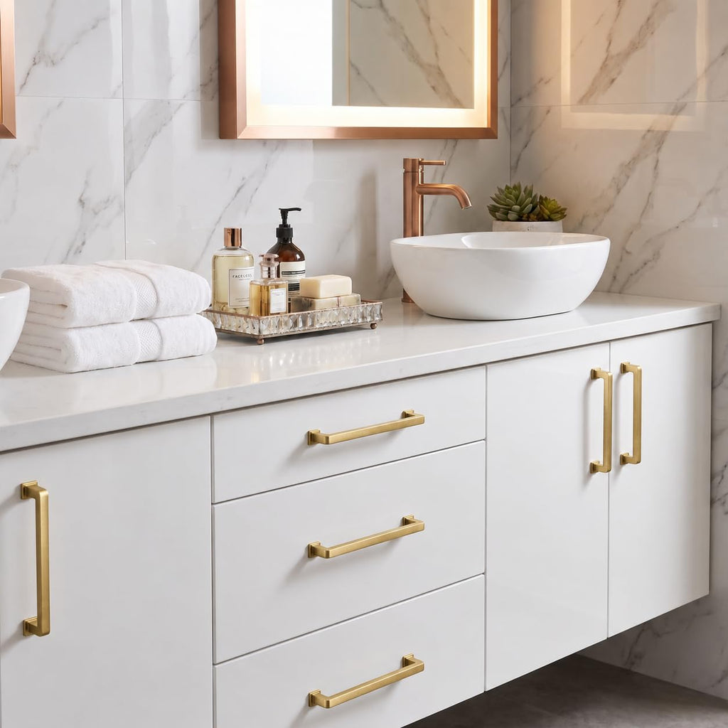 6 Pack Champagne Bronze Cabinet Pulls, 8-3/4 Inch(224mm) Hole Centers Cabinet Handles Kitchen Hardware Straight Bar