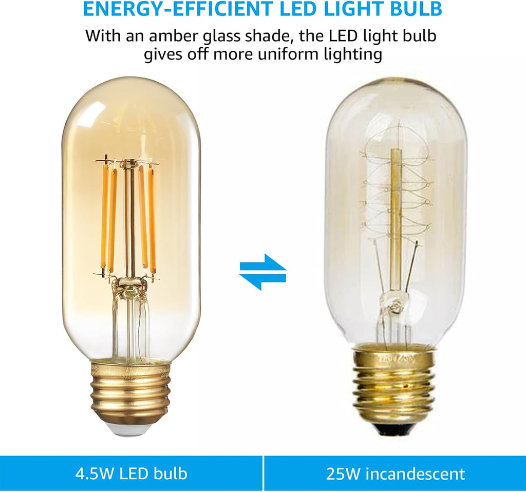 LED Tubular Light Bulb Dimmable, Amber Warm Glass, 2200K