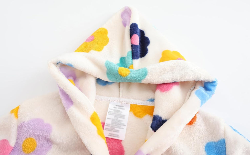 Kids Hooded Bathrobe Girls Soft Plush Hooded Flannel Pajamas Sleepwear Boys Spa Robe