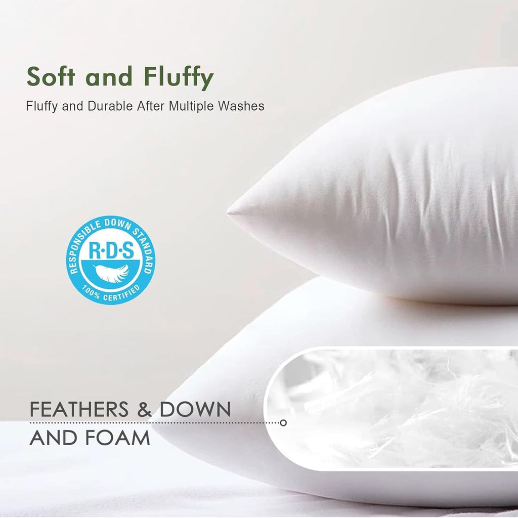 Ogranic Feather Down Lumbar Pillow Insert 12x20, White - Set of 4