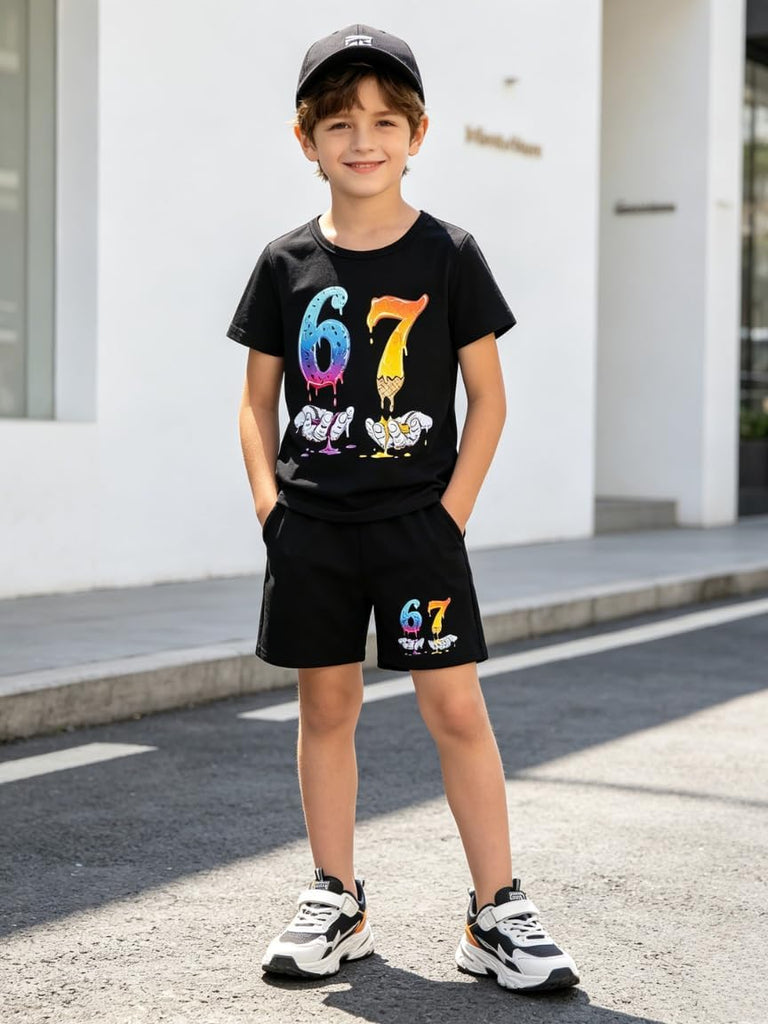 Toddler Boy Clothes Summer Outfit 2 Pieces Set Graphic T-Shirt Top + Shorts Clothing Set, Years