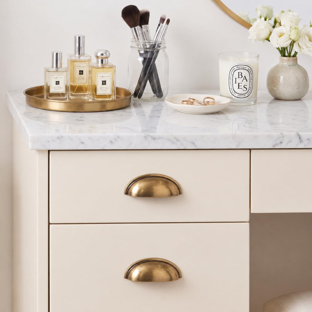 6 Pack 3" Antique Brass Drawer Pulls Cabinet Cup Pulls Vintage Kitchen Hardware Cabinet Handles Drawer Handles Knobs