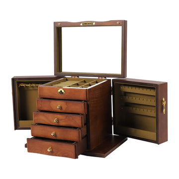 Extra Large 5 Layers Wooden Jewelry Box Jewelry Case Cabinet Armoire Ring Necklacel Gift Storage Box Organizer(5