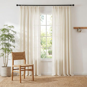 Natural Linen and polyester 102 inch Curtains, Back Tab & Rod Pocket with Pleat Tab Privacy Added with Light