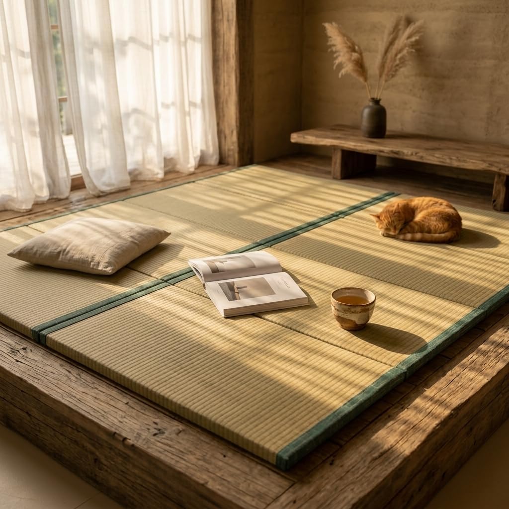 Japanese Floor Mattress Foldable Tatami Mats Folding Tatami Futon Mattress Rush Grass Floor Bed 35.4"x78.7"x1.2"(2