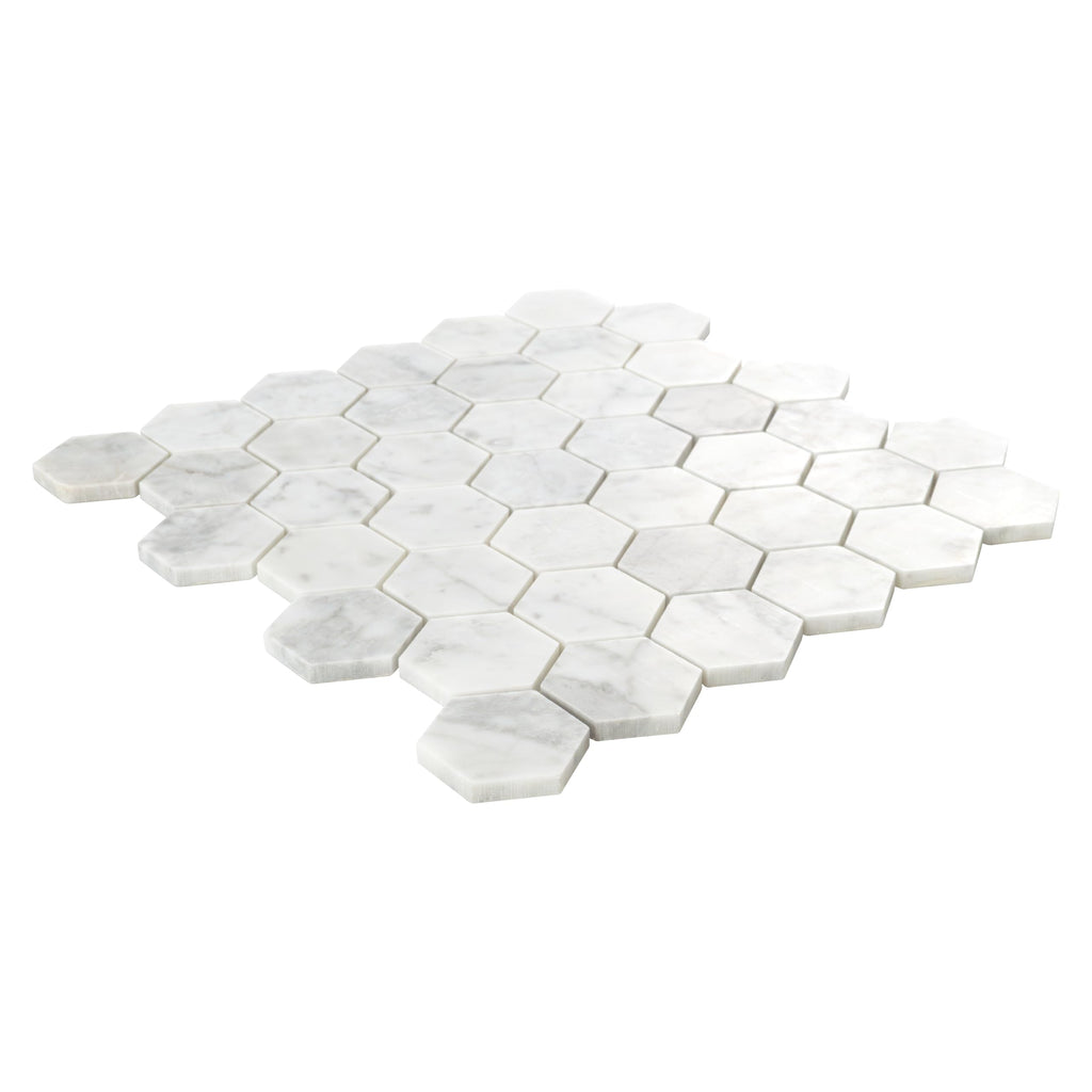 Honed Marble Hexagon Wall Tile | Carrara White | 12" x 11.75"