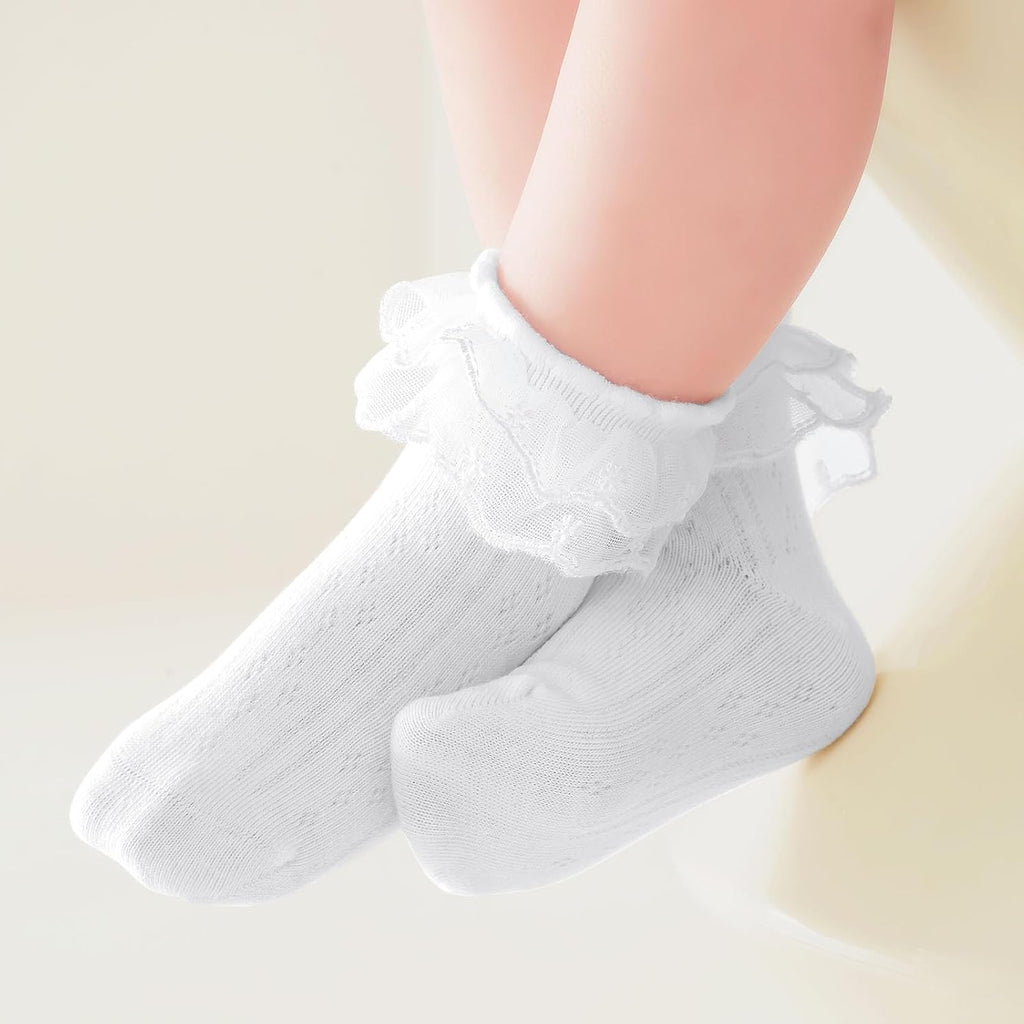 6 Pairs Toddler Ruffle Socks Baby Girls Frilly Lace Kids Ankle Socks