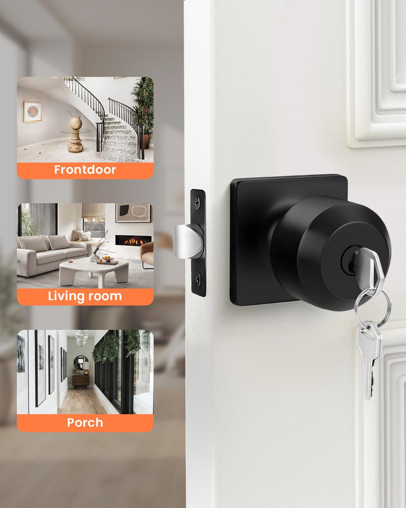 Black Entry Door Knobs with Lock and Key, Exterior Door Knobs 5 Pack