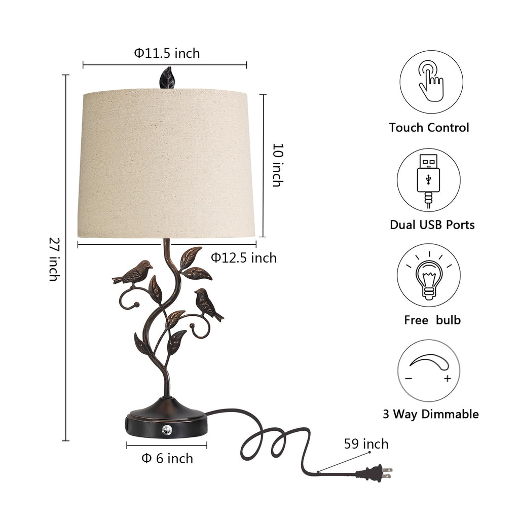 27" Set of 2 Touch Farmhouse Table Lamps