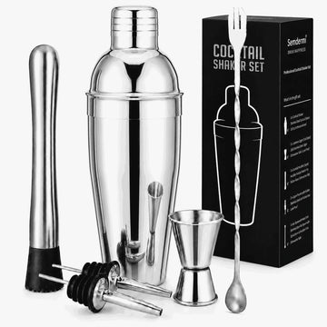 Cocktail Shaker Set, 6-Piece 18/8 Food-Grade Stainless Steel Mixology Bartender Kit - Premium Bar Tools with Muddler - Set of 6
