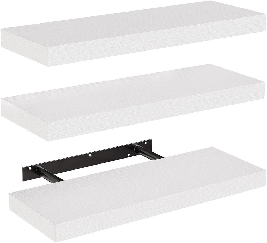 Floating Shelves, Wall Shelves /Living Room/Bedroom/Kitchen Decor, White Shelves with Invisible Brackets Set of 3