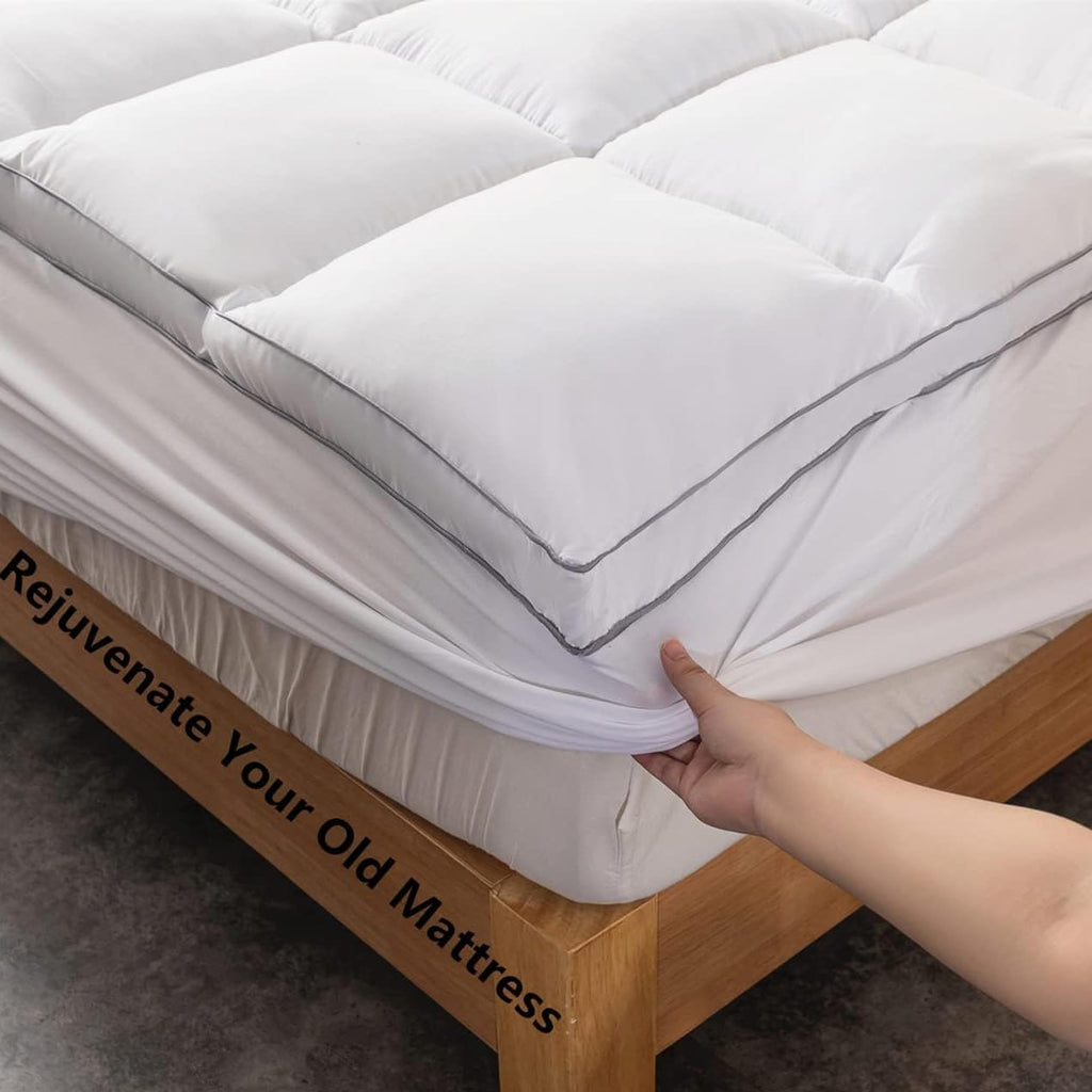 Mattress Pad King Size - Extra Thick Mattress Cover - Pillow Top Deep Pocket with Breathable 7D Spiral Fiber Filling