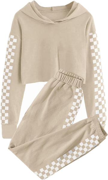 Kids 2 Piece Outfits Girls Crop Tops Hoodies Long Sleeve Fashion Sweatshirts and Sweatpants