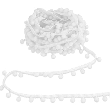 Pom Pom Trim Ribbon, 0.79" Wide, 10mm Balls, White - 30 Yards