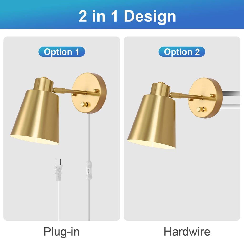 Plug in Wall Sconces, Dimmable Wall Sconces Adjustable Angle Wall Lights with Plug in Cord and Dimmer On/Off Knob