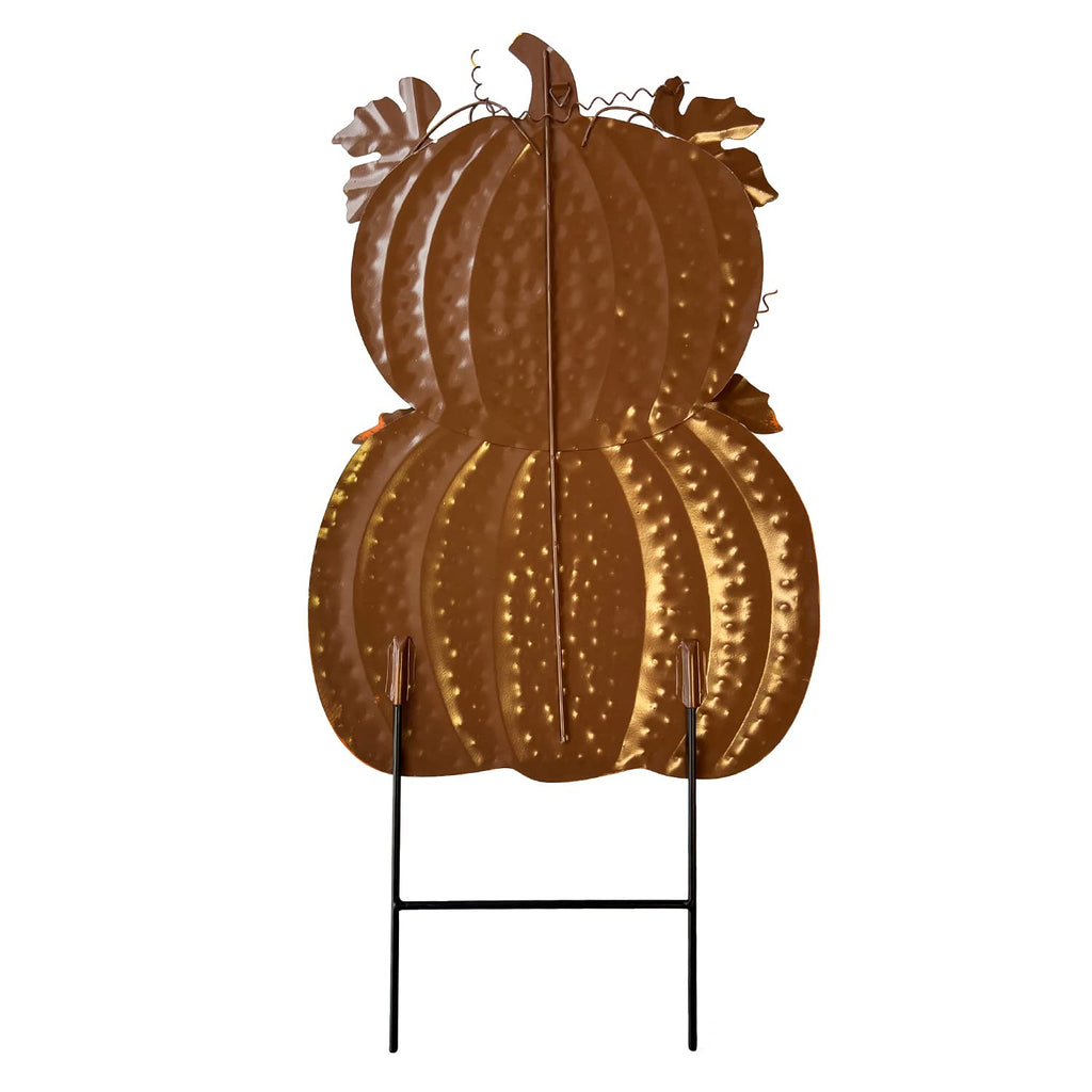 Metal Stacked Pumpkin Garden Stake, Outdoor Fall Yard Decor with Double Pumpkins, Rustic Metal Pumpkin Decoration for