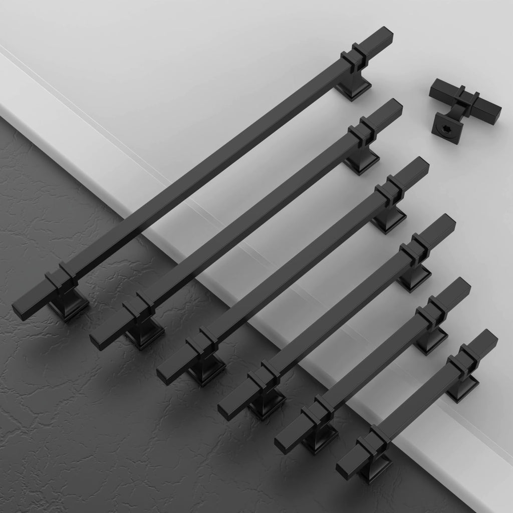 10 Pack Matte Black Cabinet Hardware - 3 Inch(76mm) Hole Center Drawer Pulls & Dresser - ZH0067
