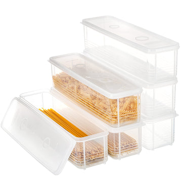 Set of 6 Pasta Storage Containers with Lid, Airtight Spaghetti Noodle Holder Rectangular Chopstick Storage Box Sealed