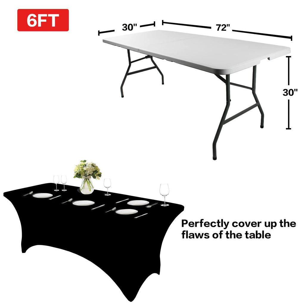 2 Pack 6FT Black Table Cloth for Rectangular Spandex Table Cover