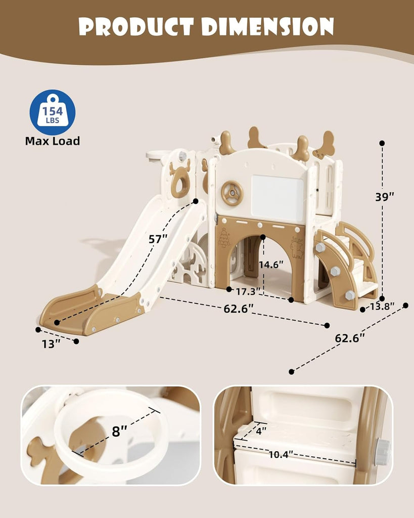 Toddler Slide,12 in 1 Kids Slide for Toddlers 1-3 (Brown)