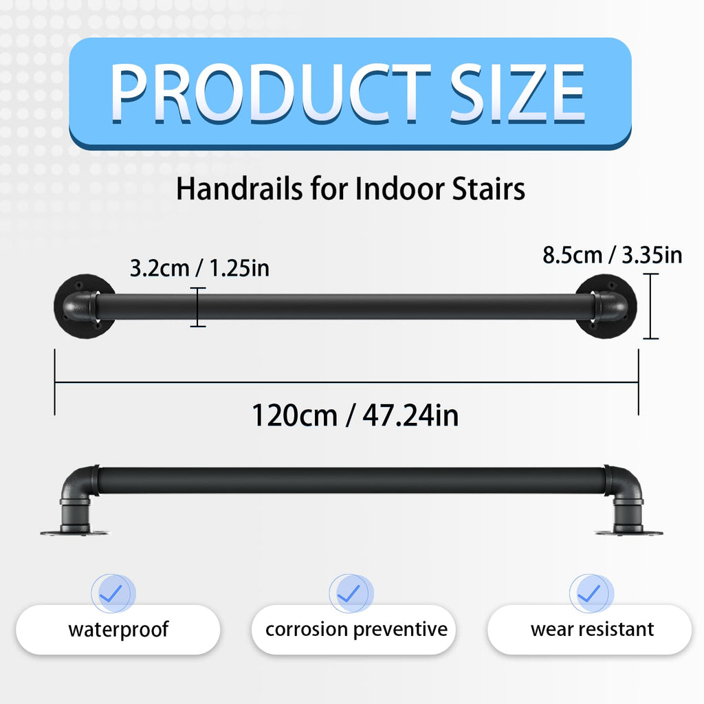 3.3FT Industrial Pipe Stair Handrail, Black