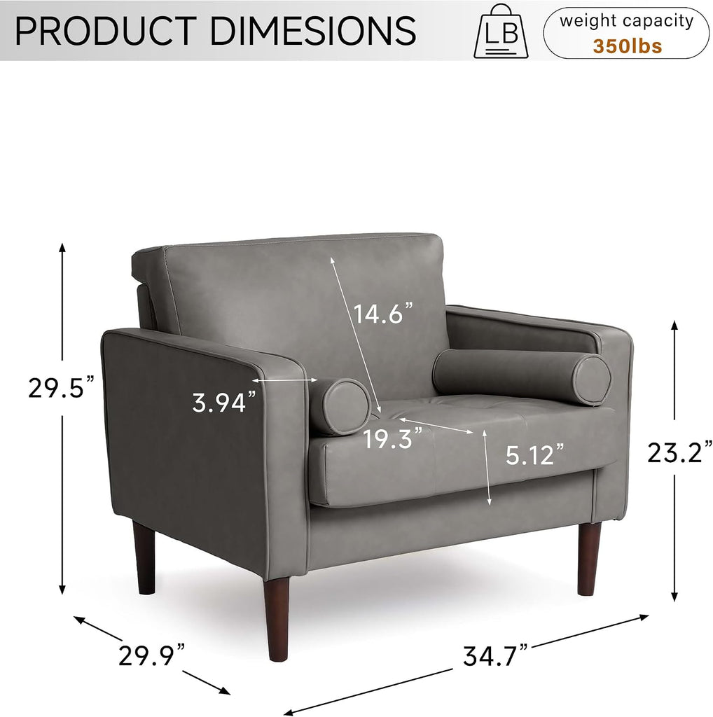 34.5" Arm Chairs, Modern Faux Leather Accent Chair, Dark Gray - Set of 2