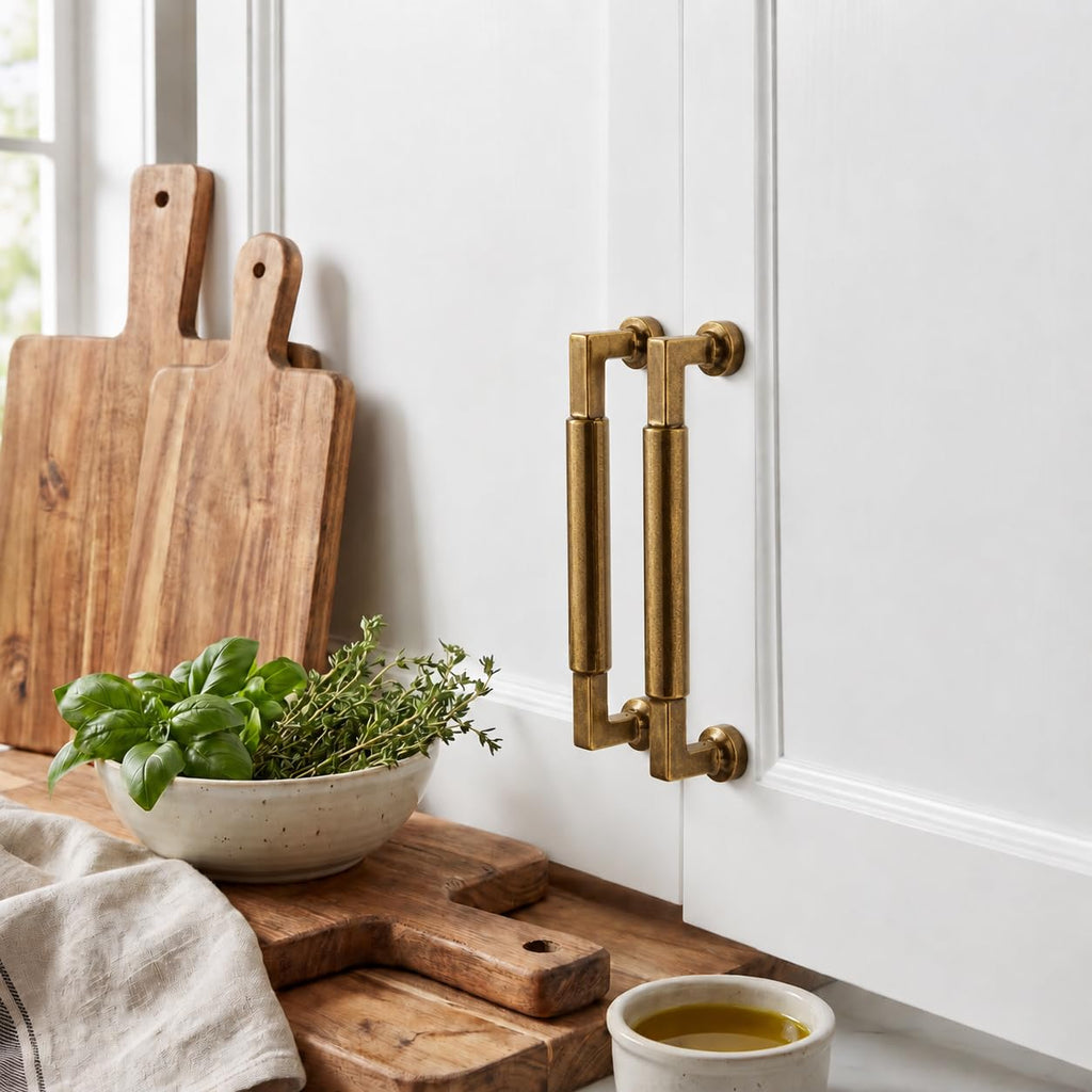 10-Pack 10-Inch(256mm) Antique Brass Cabinet Pulls,Vintage Brass Solid Handles Cabinets, Cupboards, Drawers and