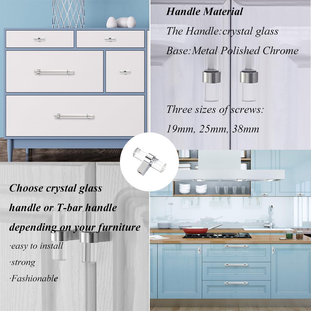 5 Pack 7-1/2 Inch Crystal Glass Drawer Pulls, Chrome Cabinet Pulls