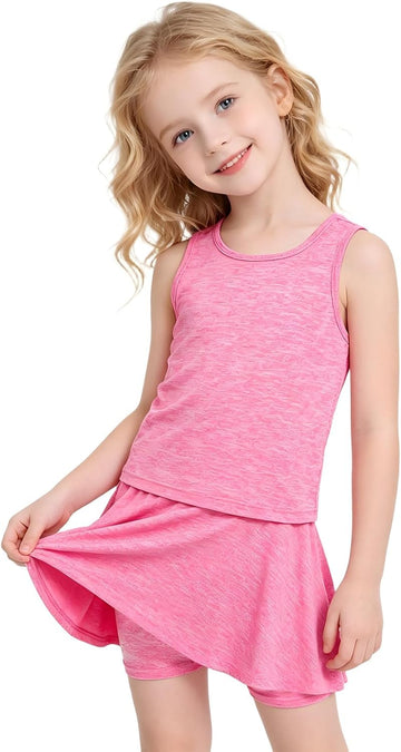 Girls Sun Protection Athletic Active Wear Tank Top and Skort Set