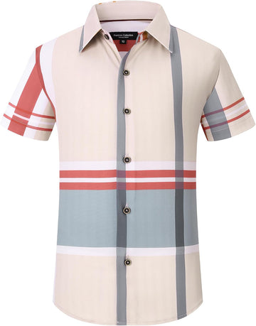 Boys Button Down Shirt Short Sleeve Plaid Stretch Dress Shirt