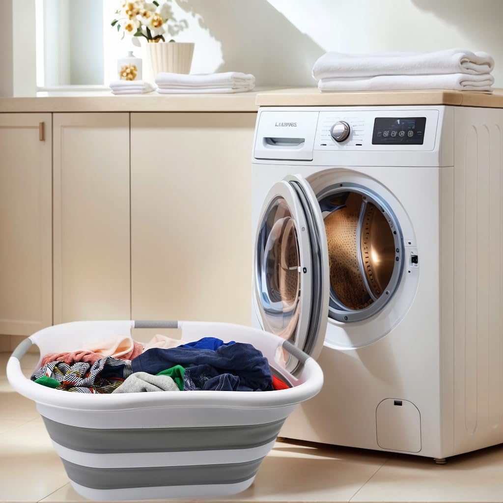 40L (10.5 gallon) Collapsible Plastic Laundry Basket - Space Saving Storage Container - Portable Washing Tub