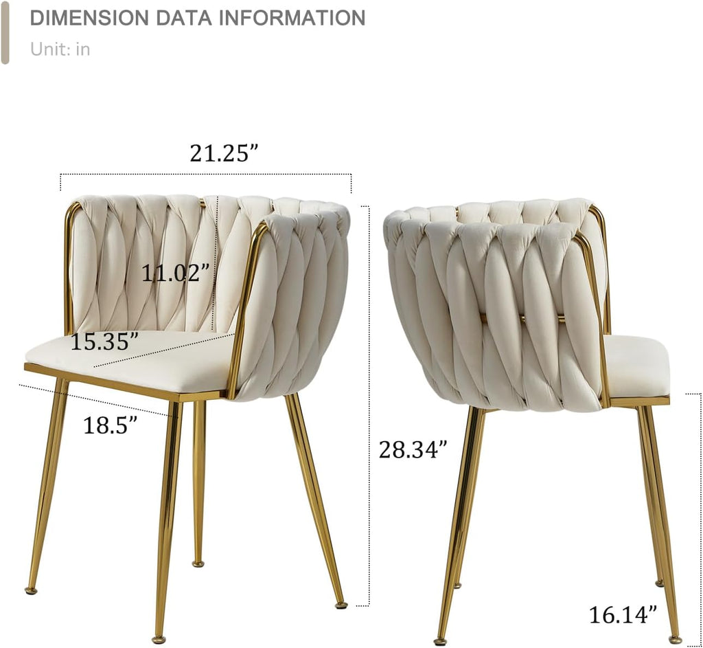 Velvet Dining Chairs Set of 4, Modern Dining Chair with Golden Metal Legs, Woven Upholstered Dining Chairs for Dining