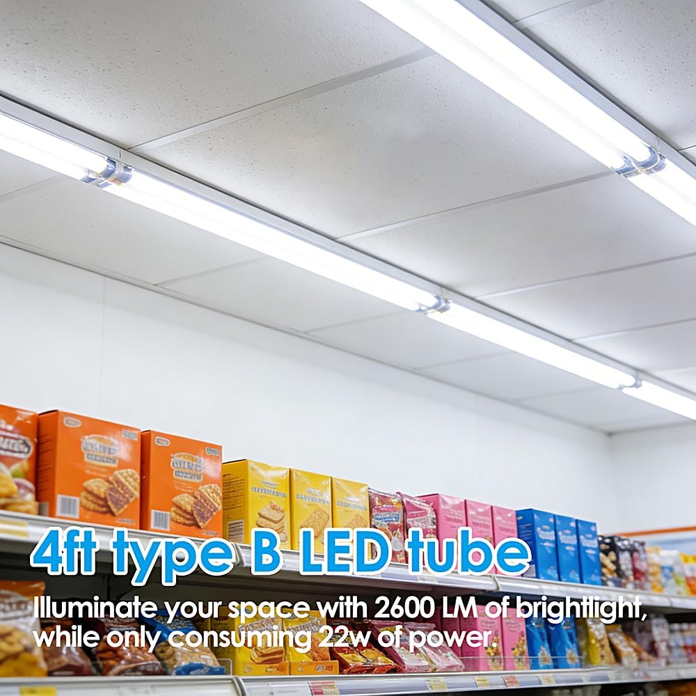 4FT T8 LED Replacement for Supermarket & Kitchen, 6000K-6500K Cool White, 22W 3000LM Ballast Bypass