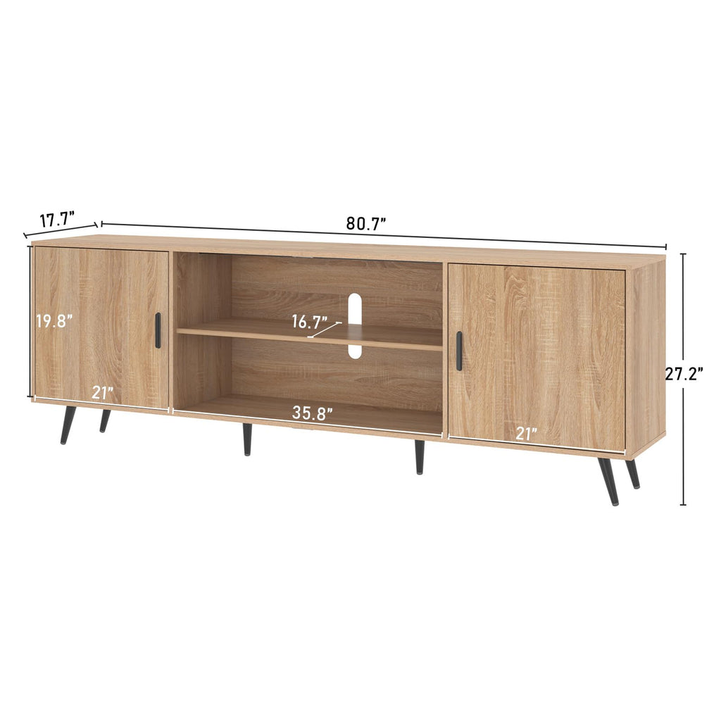 80 Inch Mid Century Modern TV Stand for 75 85 Inch TV, Wood TV Stand with Storage, Entertainment Center Bedroom, TV