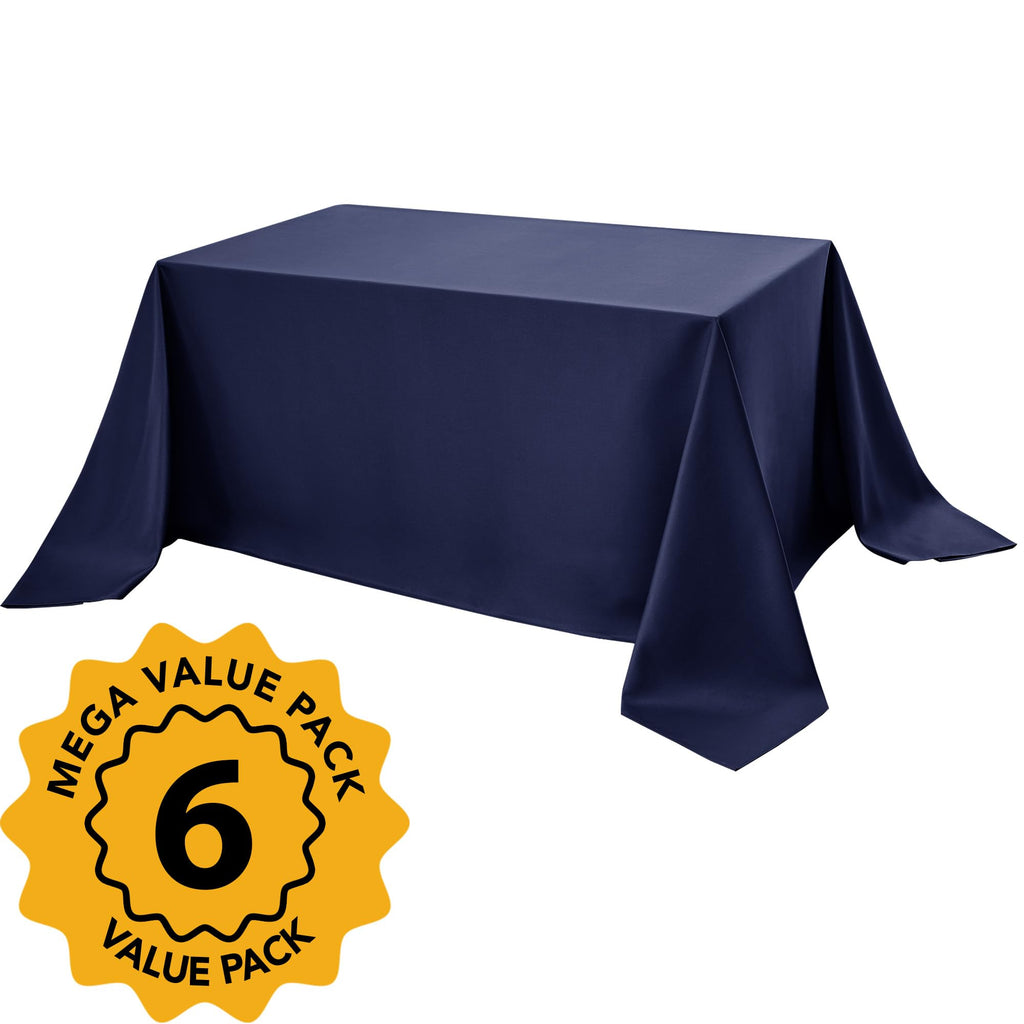 6-Pack Navy Blue Tablecloths for Rectangle Tables, 90 x 132 Inches