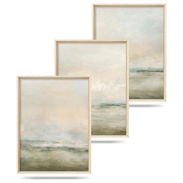 Abstract Beige Green Landscape Framed Canvas Wall Art Set- 12"x16"x3