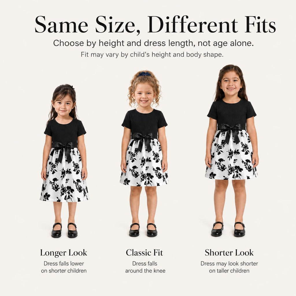 Floral A-Line Dress, Short Sleeve Twirl, Bow Waist, Kids Summer Dress