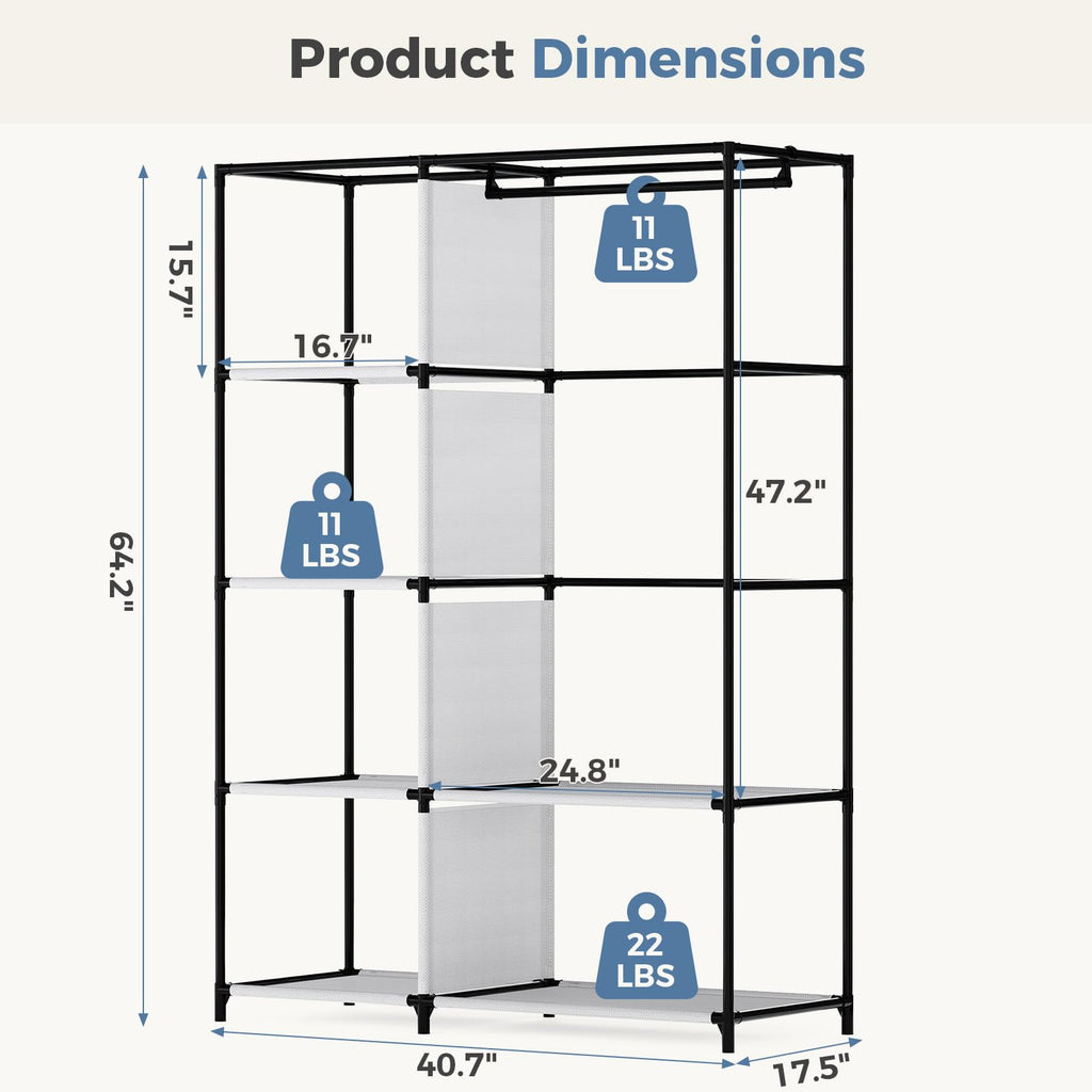 41'' Portable Closet Wardrobe with Fabric Cover & Hanging Rod