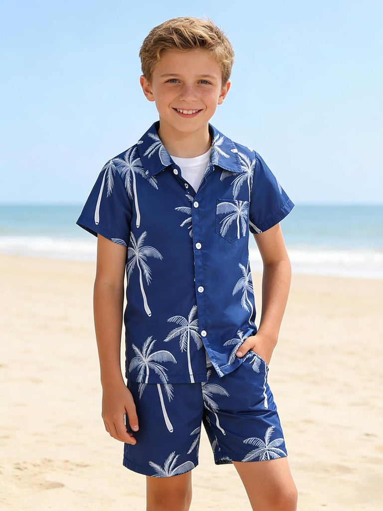 Boys Clothes 2 Piece Outfits Hawaiian Vacation Beach Short Sleeve Button Down Shirt and Shorts Sets