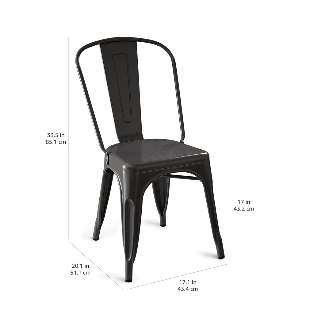 Metal Dining Chairs, Easy to Assemble, Indoor/Outdoor, Stackable, Matte Black, 4-Pack