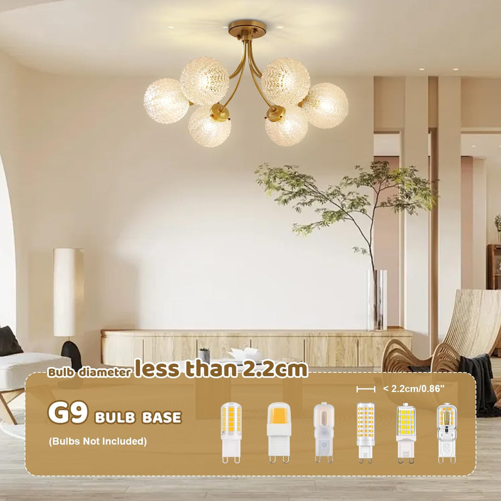 6-Light Snowflake Glass Chandelier, Vintage Flush Ceiling Light