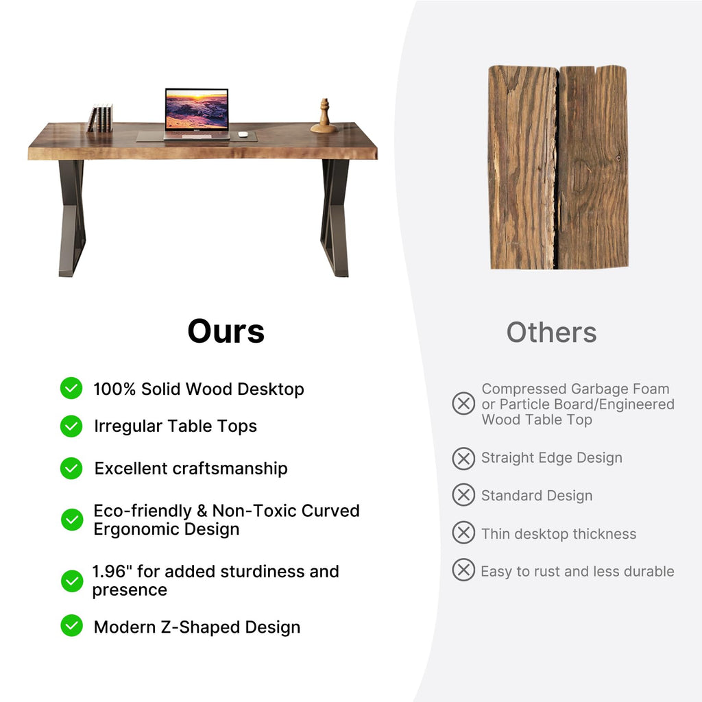 Solid Wood Desk 55 inches, Home Office Computer Desk Wooden Rustic Writing Desk Metal Modern Simple Design Executive