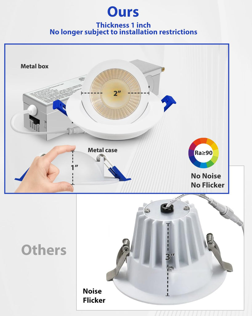 6 Pack 2 Inch 5CCT Eyeball Gimbal LED Recessed Lighting, Dimmable