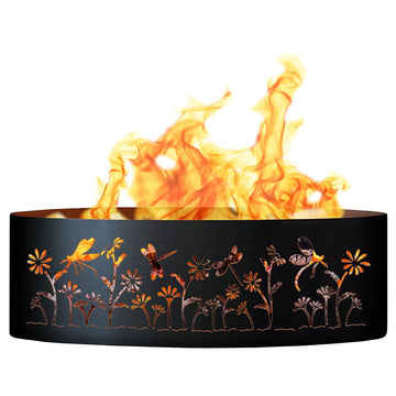 Dragonfly Unpainted 12 in. Tall 30 in. Diameter Outdoor Fire Ring - 30 x 30 x 12 in. - Rustic Black Color