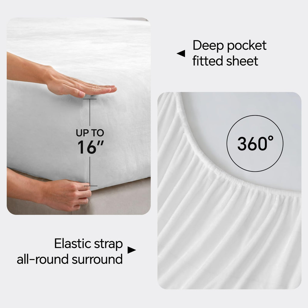Flannel Sheets King Size, Bright White, 4 Pieces