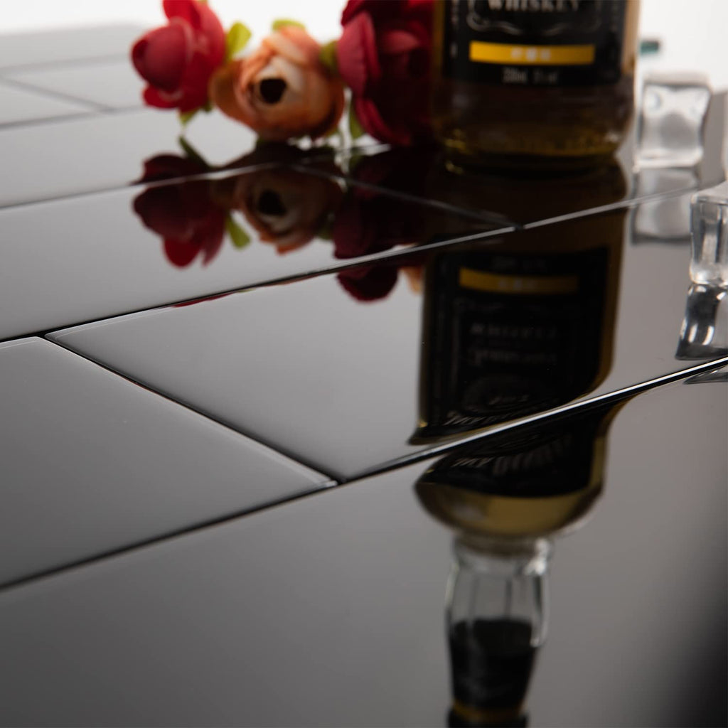 Black Glass Subway Tile, Glass Kitchen Shower Backsplash Wall, 4 x 12 Inches, 4 Sq.Ft.