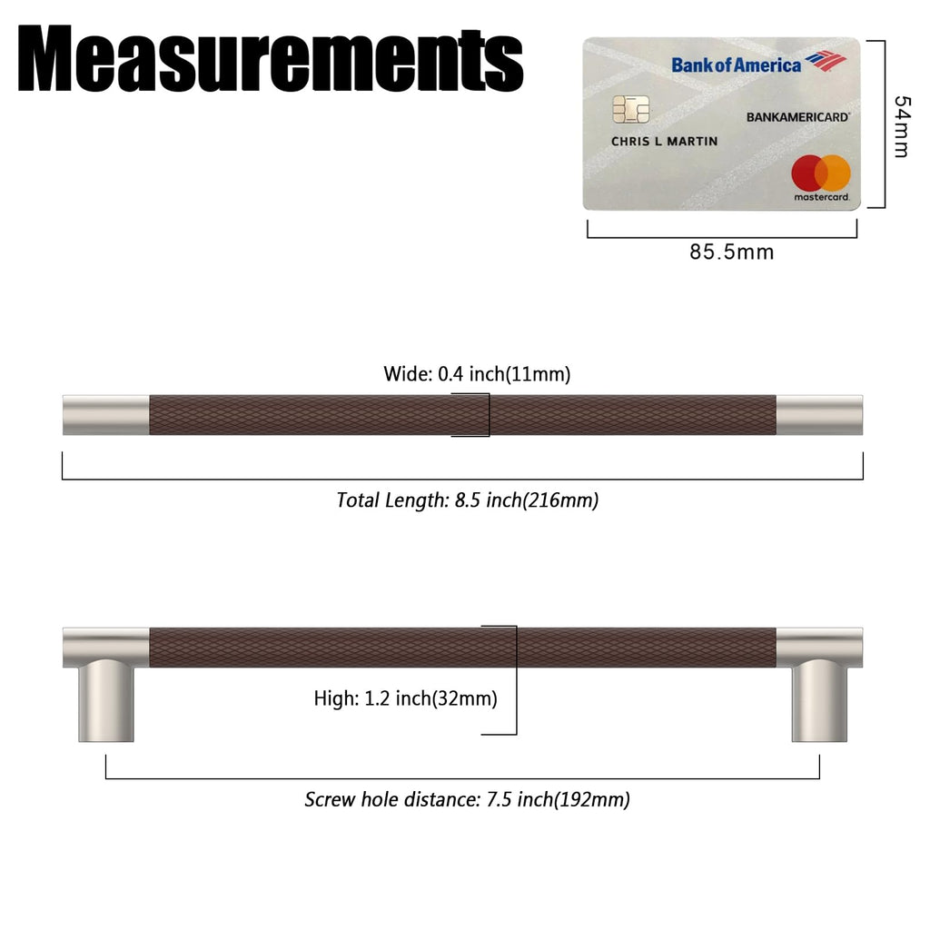 Brown & Nickel Knurled Cabinet Handles Kitchen Pulls 7.5 Inch 10 Pack