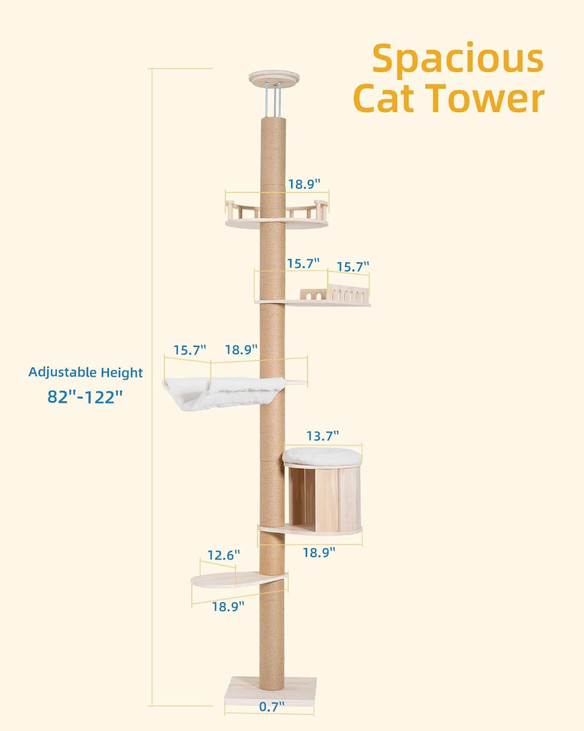 10.2ft Floor to Ceiling Cat Tree for Large Cats, Tall Cat Tower