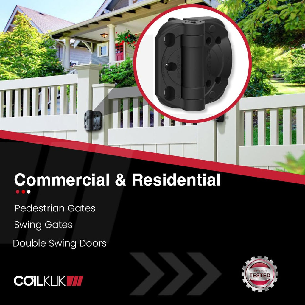 Spring-Loaded Self Closing Gate Hinges, Heavy Duty Hinges with Adjustable Tension for Wood, PVC & Vinyl Outdoor