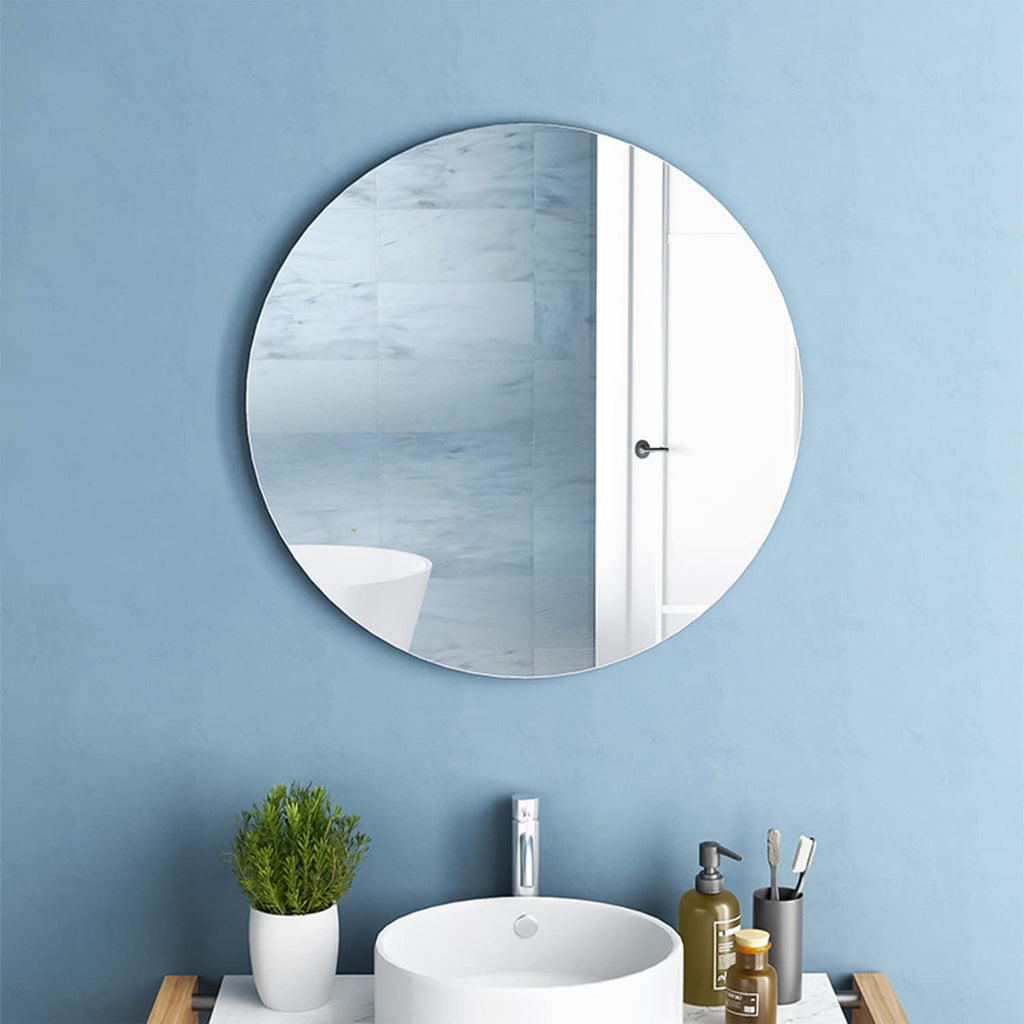 16'' Round Glass Mirror for Wall Decor, Frameless Circle Wall Mirror